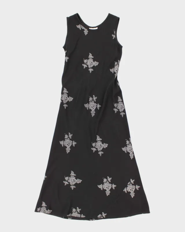 Vintage 90s Silver Embroidered Black Maxi Dress - M sold by Rokit