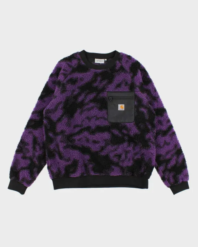 Carhartt WIP Purple And Black Camo Fleece Sweatshirt - L sold by Rokit