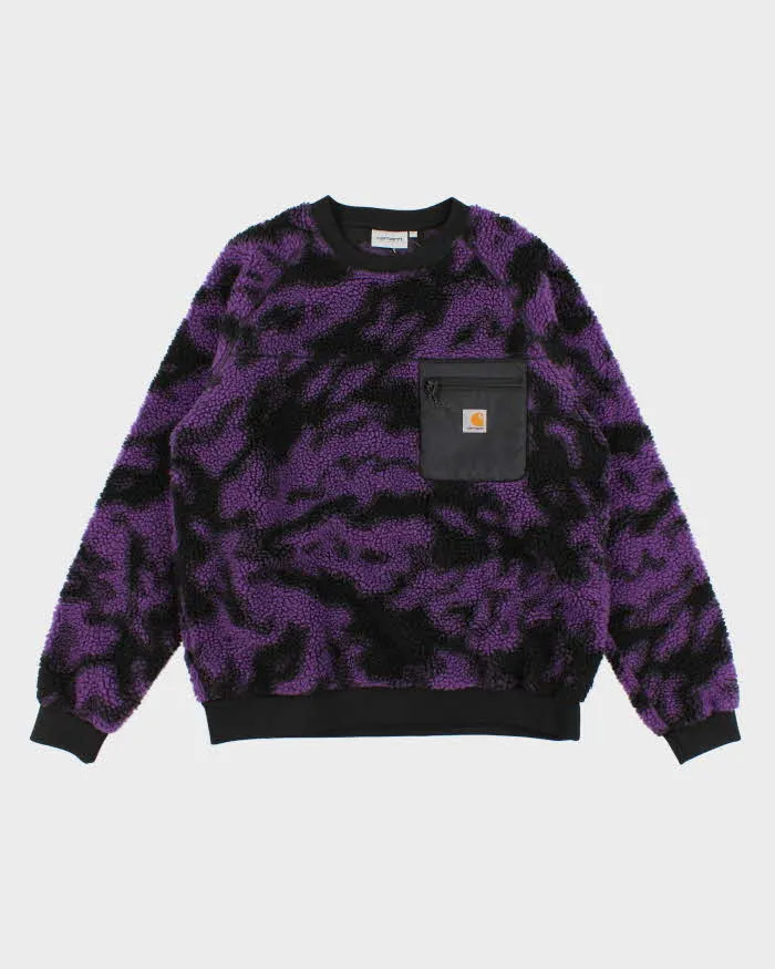 Carhartt WIP Purple And Black Camo Fleece Sweatshirt - L sold by Rokit