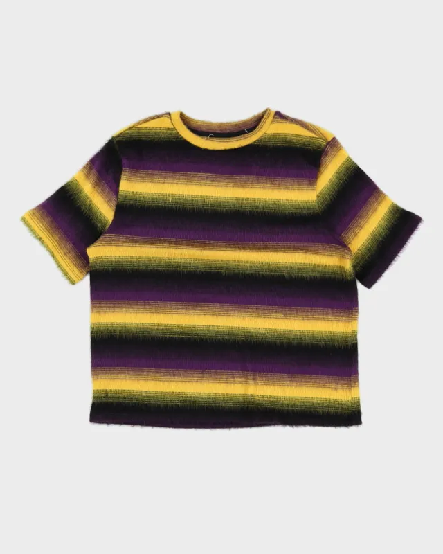 Y2K 00s Purple & Yellow Fluffy Knit Top - S/M sold by Rokit