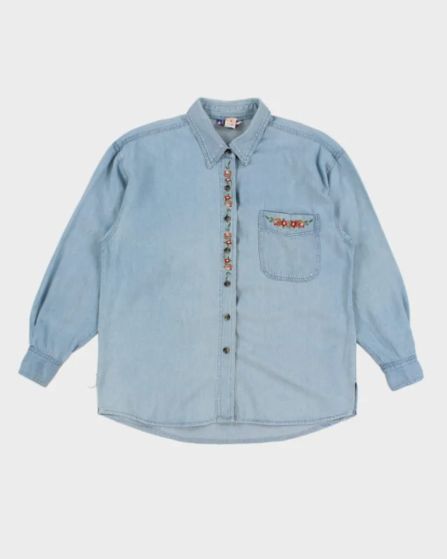 Vintage Denim Floral Embroidered Shirt - M sold by Rokit