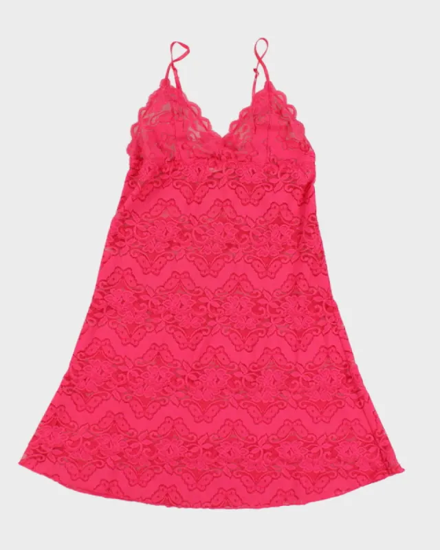 Vintage 90s/00s La Vie En Rose Pink Lace Slip Dress - M sold by Rokit