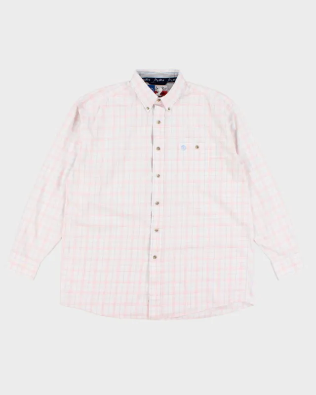 Mens Wrangler Pink Plaid Button Up Work Shirt - L made by Wrangler