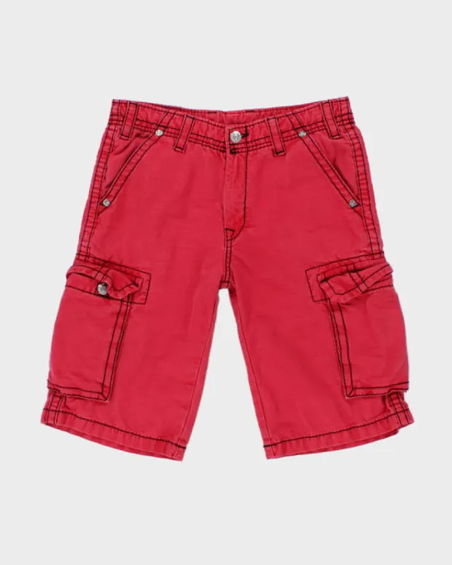 Y2K 00s True Religion Red Cargo Shorts - W32 sold by Rokit