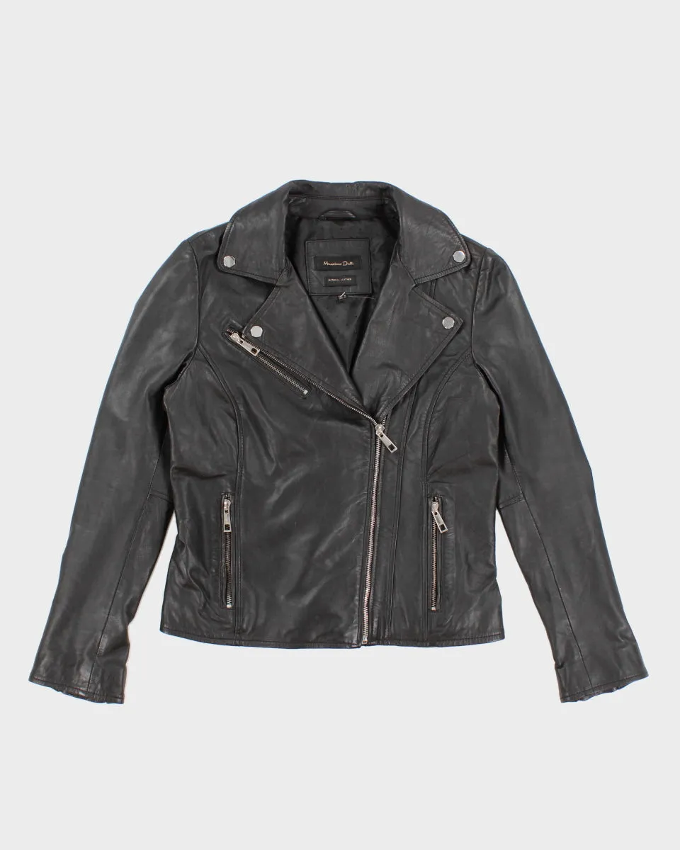 Womens Black Leather Biker Jacket - M sold by Rokit