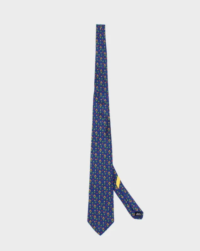 Mens Blue Salvatore Ferragamo Flower Print Silk Tie made by Rokit
