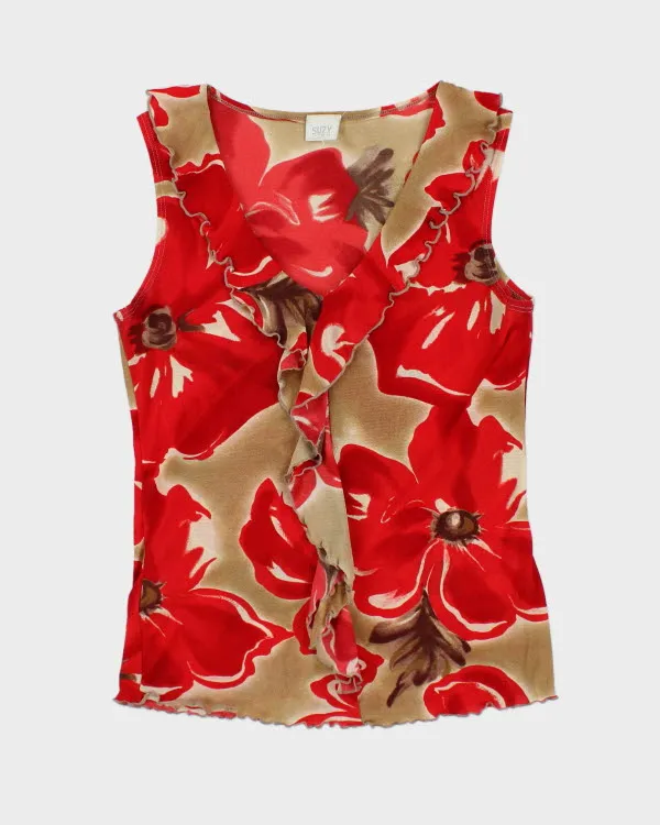 Y2k 00s Suzy Floral Ruffle Mesh Top - S sold by Rokit