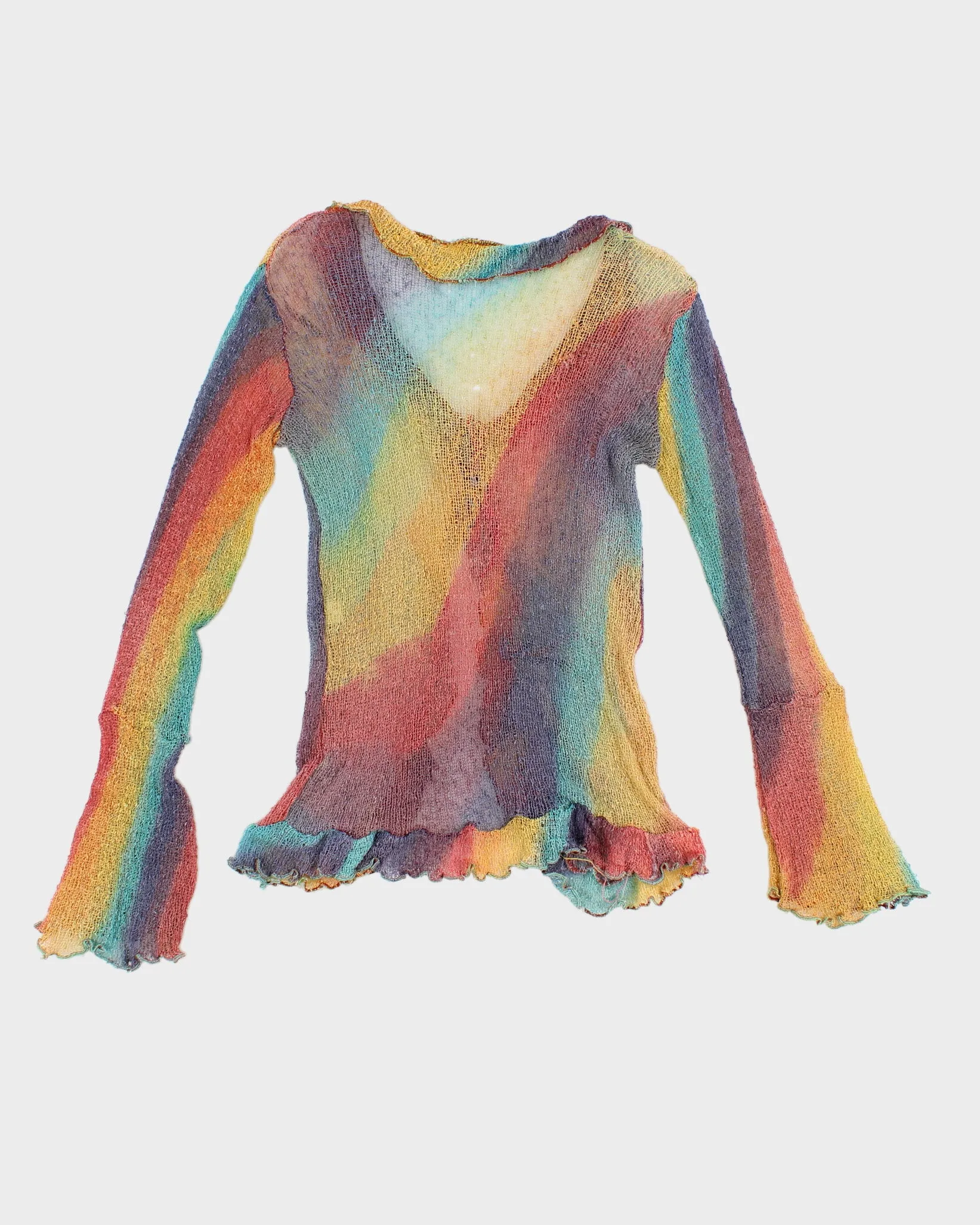 Womens Rainbow Frilly Crochet Front Tie Art Blouse - S sold by Rokit product image thumbnail 2