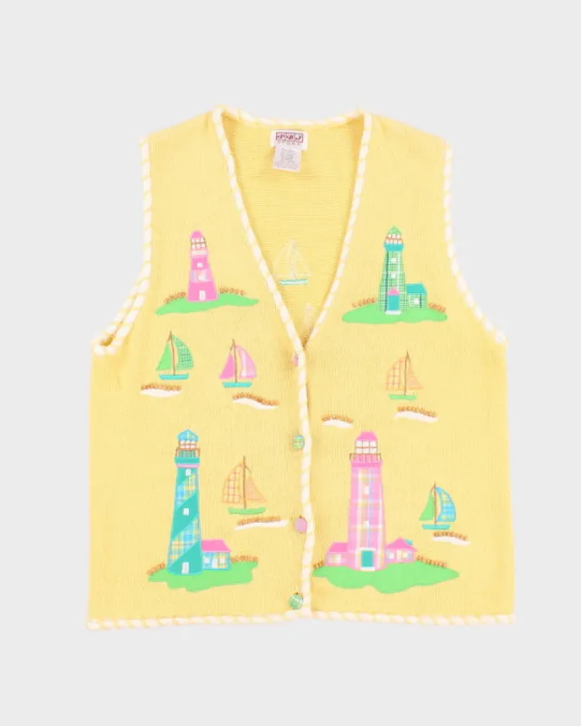 Womens 1990s White Jumper with Flower Embroidery - M sold by Rokit