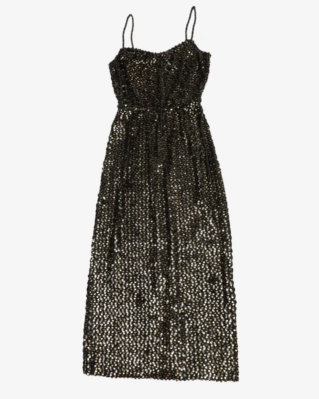 Gold Sequin Black Maxi Evening Dress - S sold by Rokit