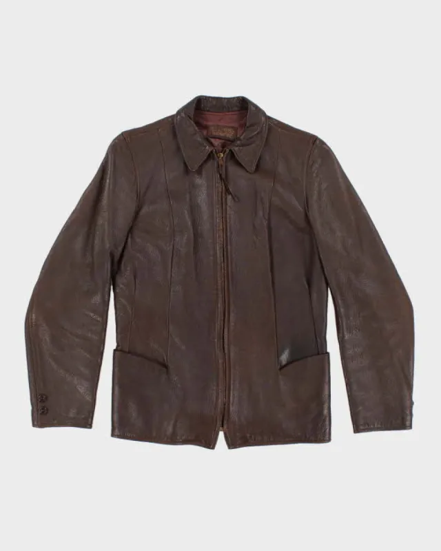 Vintage Woman's Brown Leather Zip Up Jacket - M sold by Rokit