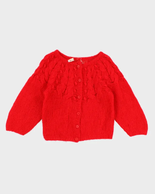 Womens Bright Red Chunky Knit Cardigan - S sold by Rokit