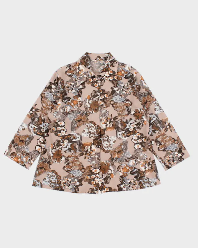 Womens 1990s Brown Floral Button Up Shirt - S sold by Rokit
