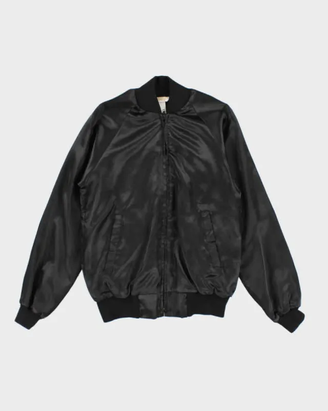 90s Vintage Men's Black Satin Look Cat Varsity Jacket - S sold by Rokit