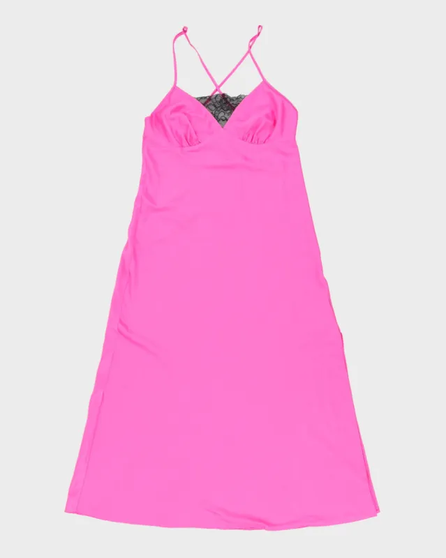 Vintage 1990s Hot Pink Lace Detail Silky Maxi Slip Dress sold by Rokit