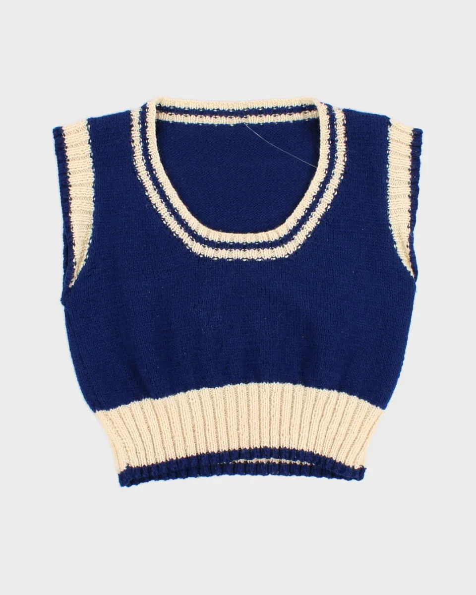 Vintage Blue And Cream Knitted Tank Top - S sold by Rokit