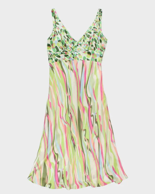 Y2k 00s Silk Green Pattern Dress - S sold by Rokit