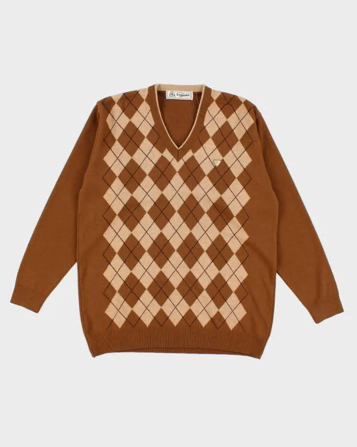 Vintage Men's Brown Argyll Wool Knit Jumper - M sold by Rokit