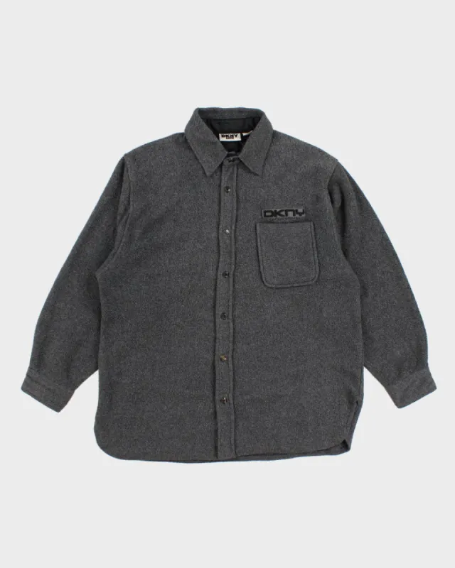 Men's Grey DKNY Fleece Button Up Shirt - L sold by Rokit