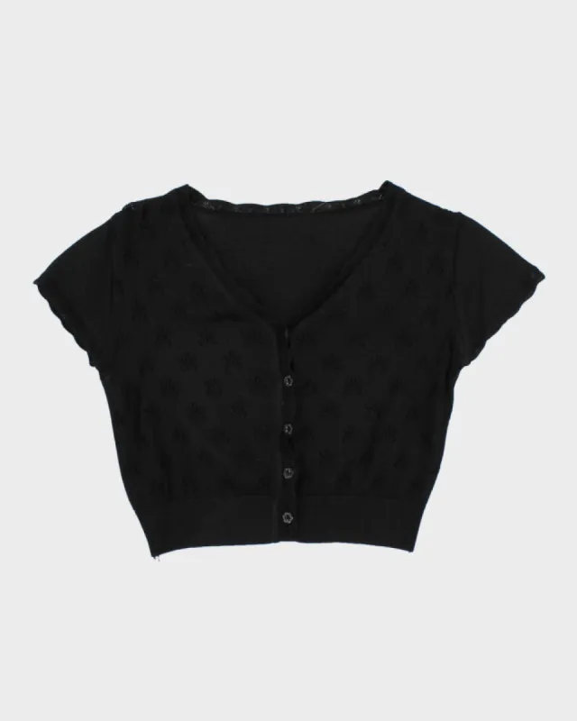 Vintage Cropped Black Short Sleeve Cardigan - XS sold by Rokit