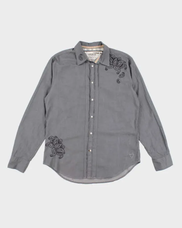 Y2k 00s Guess Embroidered Grey Shirt - L sold by Rokit