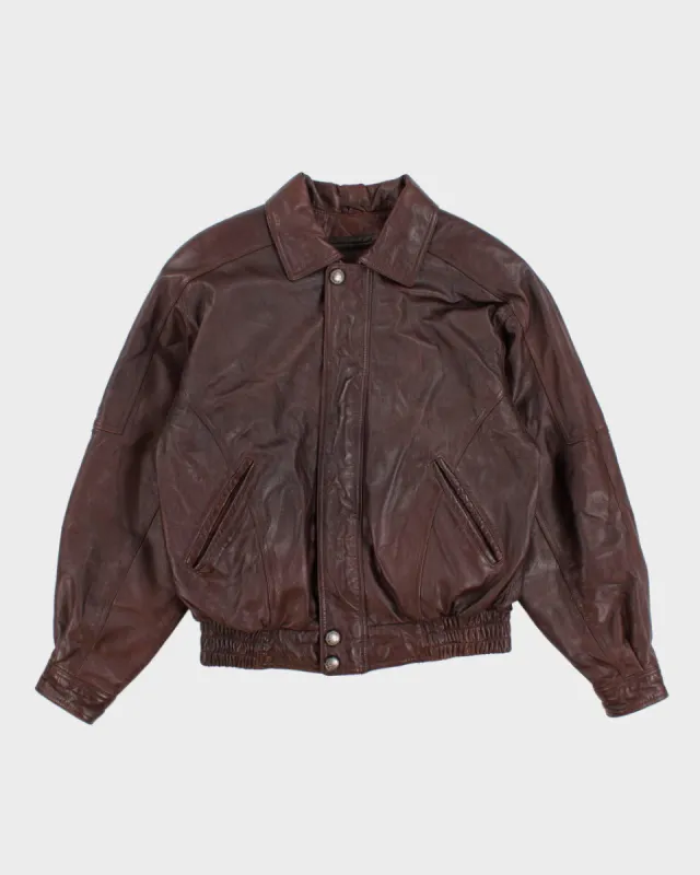 Men's Vintage Brown Leather bomber Jacket - S sold by Rokit