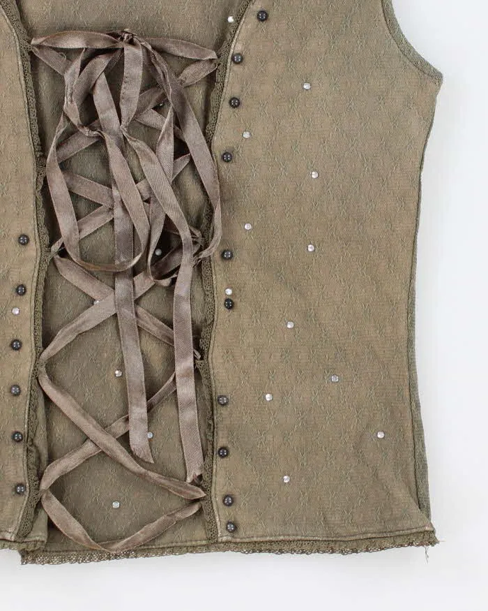 Vintage 90s Premode Khaki Lace Up Top - M sold by Rokit product image thumbnail 4
