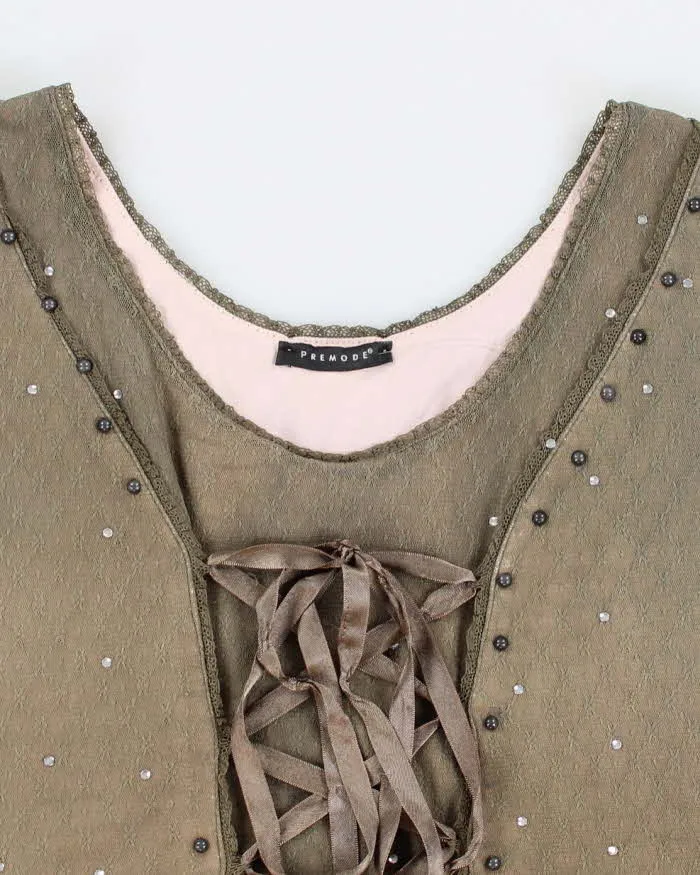 Vintage 90s Premode Khaki Lace Up Top - M sold by Rokit product image thumbnail 3