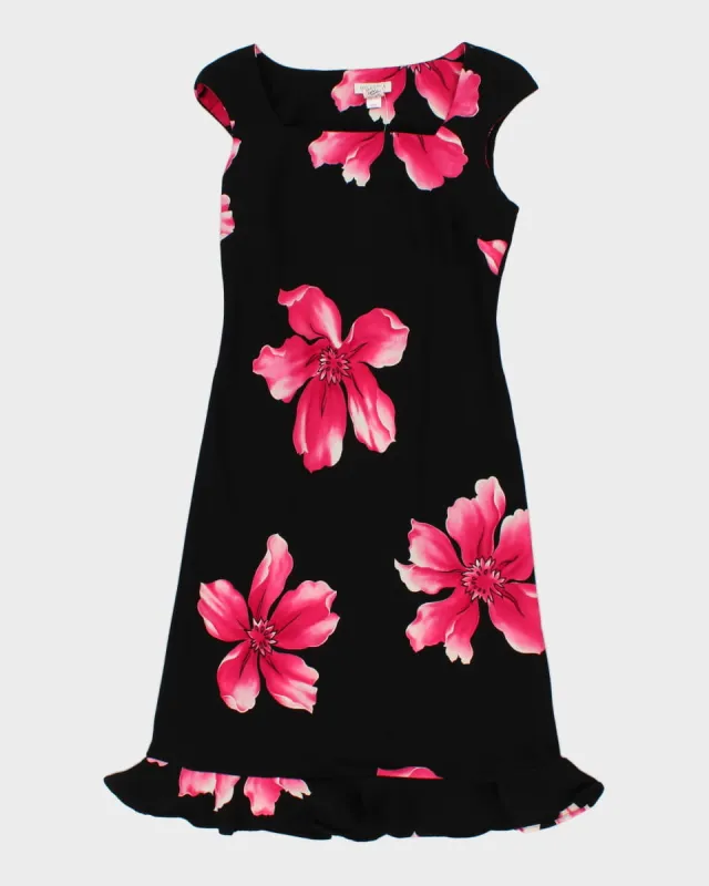 Vintage 90s Bellessa Black & Pink Floral Midi Dress - M sold by Rokit