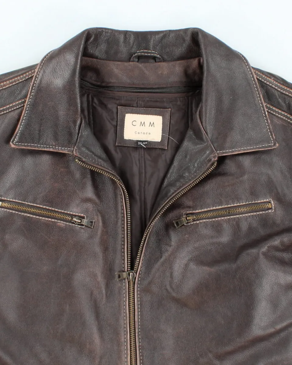 ″C.M.M\" Leather Shirts Jacket Vintage CMM Canada Brown Leather Jacket - XXXL | Parallel