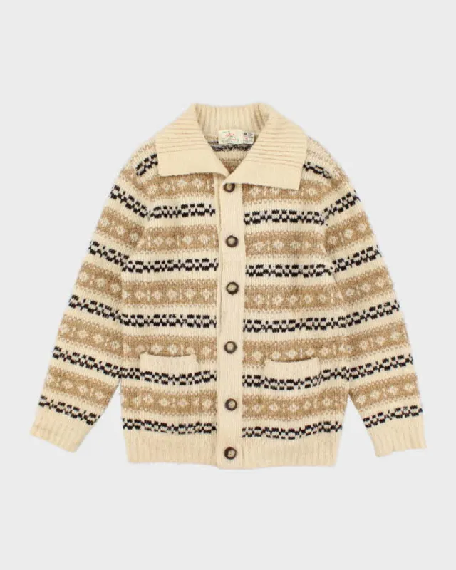 Vintage Men's Cream Fair Isle Knit Cardigan - S sold by Rokit