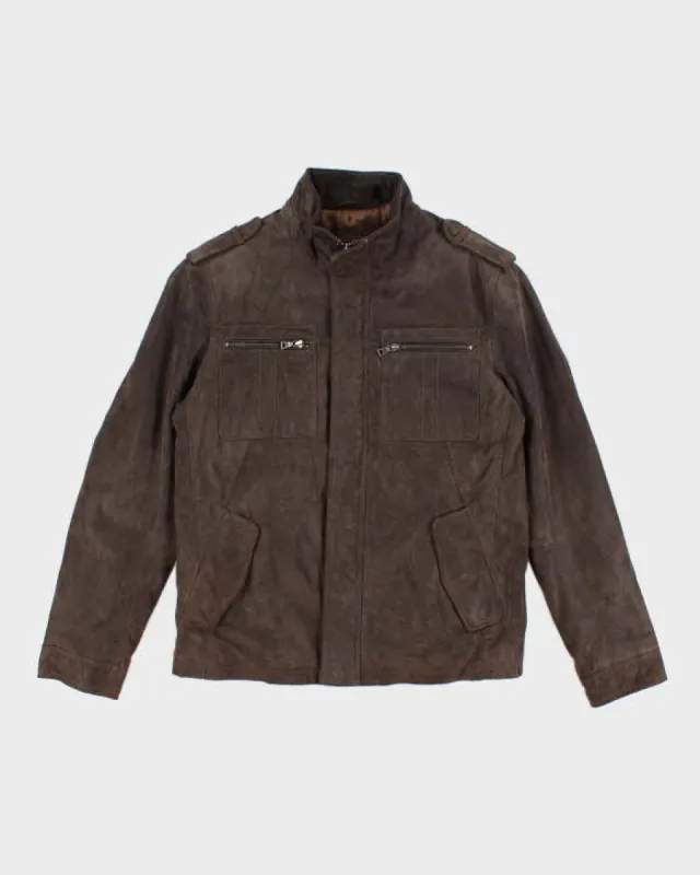 Men's Brown Suede Leather Padded Jacket - M sold by Rokit