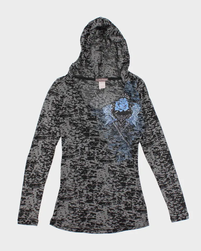 Y2k 00s Active Street Couture Leopard Print Hooded Long Sleeve Top - M sold by Rokit