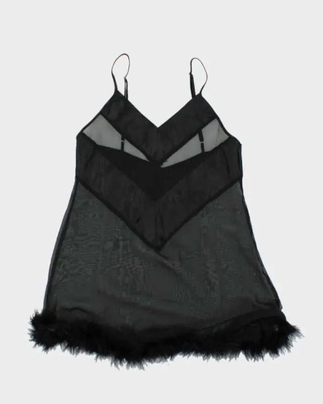 Y2k 00s Black Fluffy Mesh Slip - M sold by Rokit