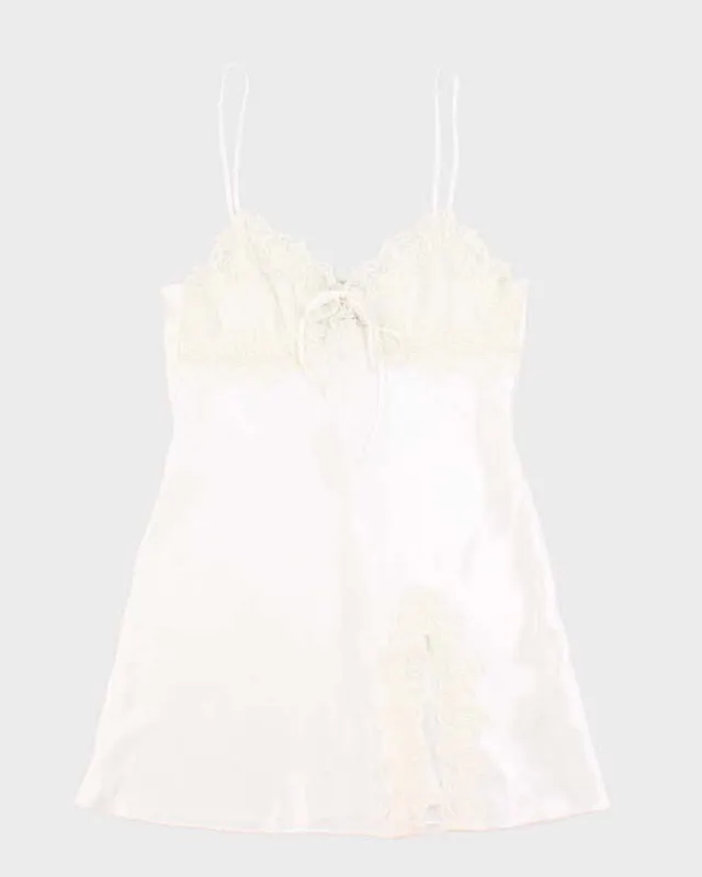 90s Rose Fashion White Slip Dress - M sold by Rokit