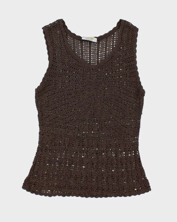 Y2k 00s Brown Crochet Top - M sold by Rokit