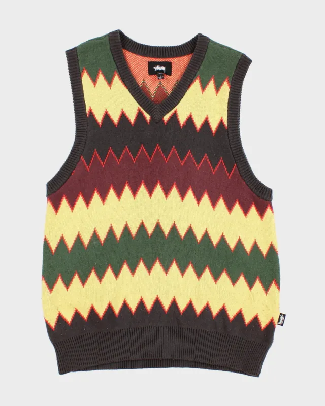 Womens Brown and Yellow Stussy Knit Vest - L sold by Rokit