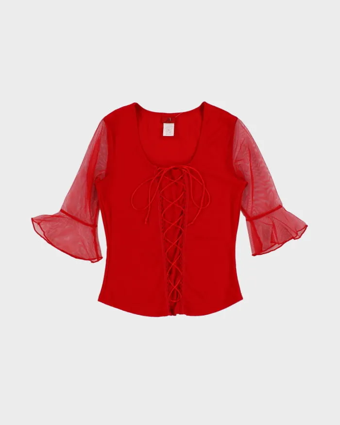 Vintage 90s Red Lace Front Blouse - S sold by Rokit