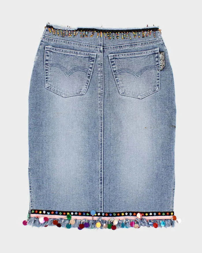Y2k 00s Denim Beaded Sequin Skirt - S sold by Rokit product image thumbnail 2