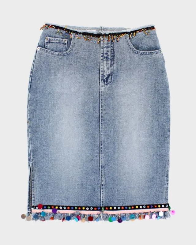 Y2k 00s Denim Beaded Sequin Skirt - S sold by Rokit