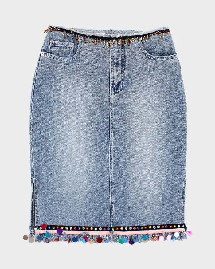 Y2k 00s Denim Beaded Sequin Skirt - S sold by Rokit