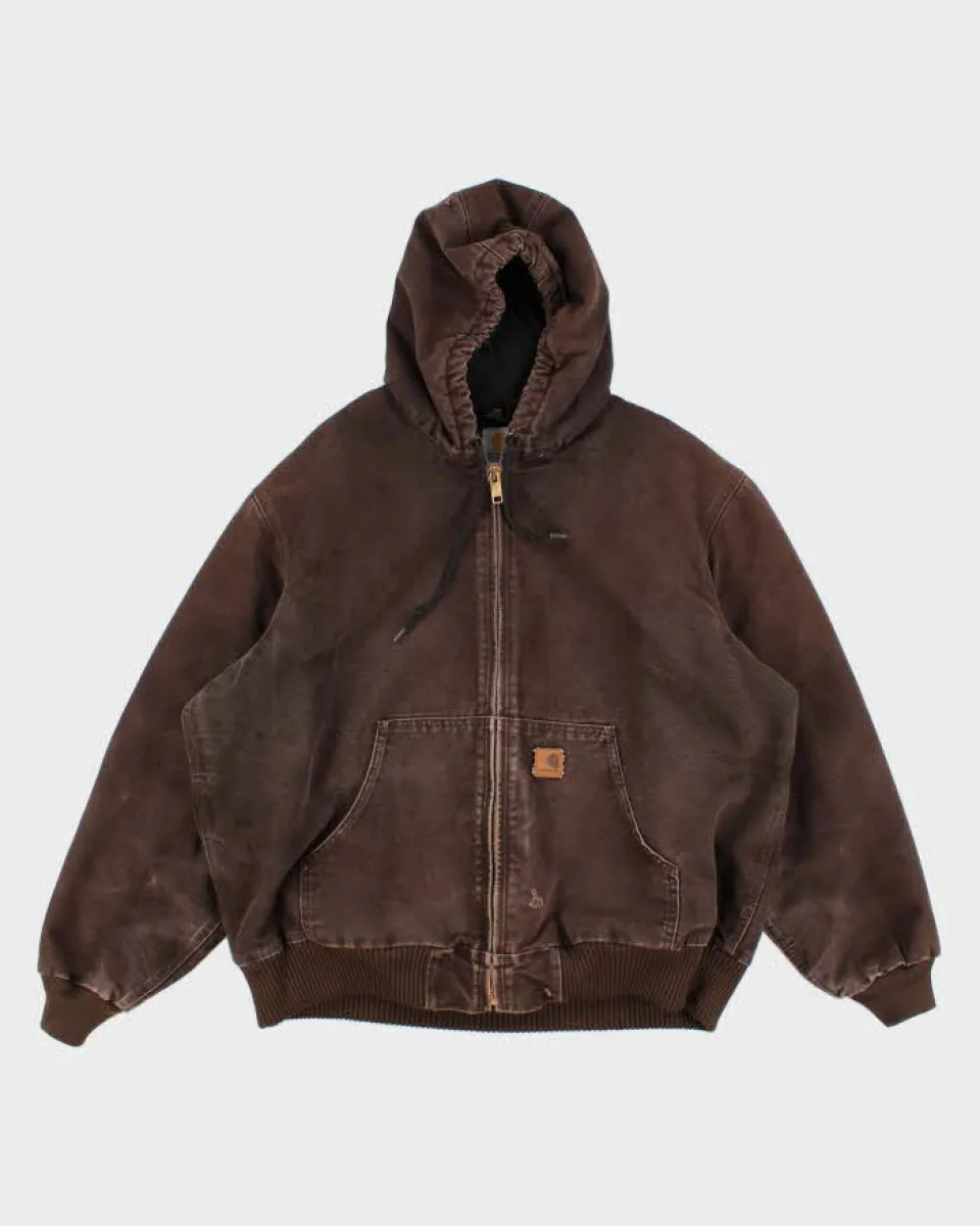 Vintage Men's Brown Carhartt Fleece Lined Hooded Jacket - XL