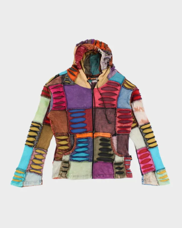 Y2k 00s Leopards And Roses Tie-Dye Patchwork Slashed Hoodie - L sold by Rokit