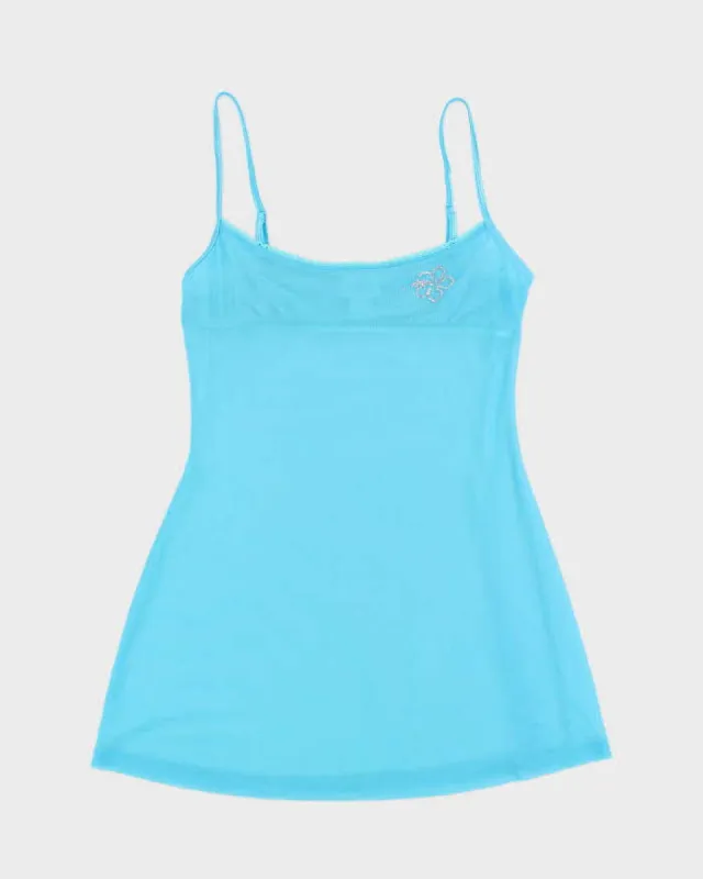 Y2k 00s Blue Mesh Lingerie Cami - M sold by Rokit