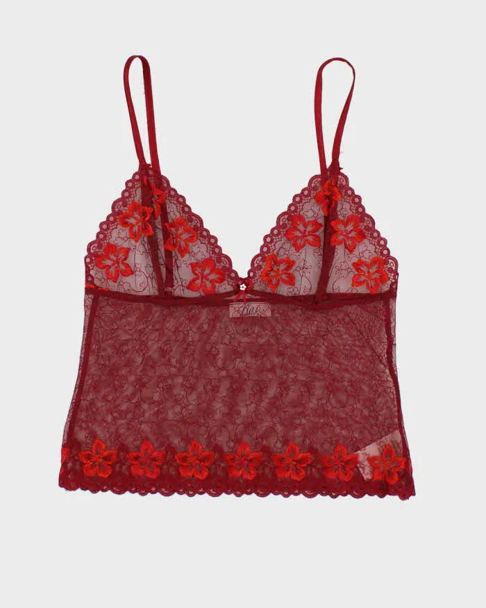 Y2k 00s Nai Lingerie Red Lace Embroidered Cami - S sold by Rokit