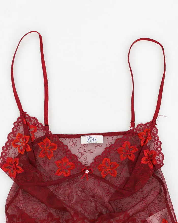 Y2k 00s Nai Lingerie Red Lace Embroidered Cami - S sold by Rokit product image thumbnail 3