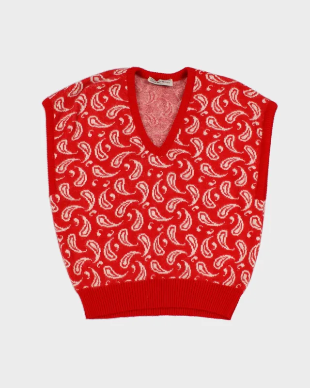 Womens Red and White Paisley Knit Vest - M sold by Rokit