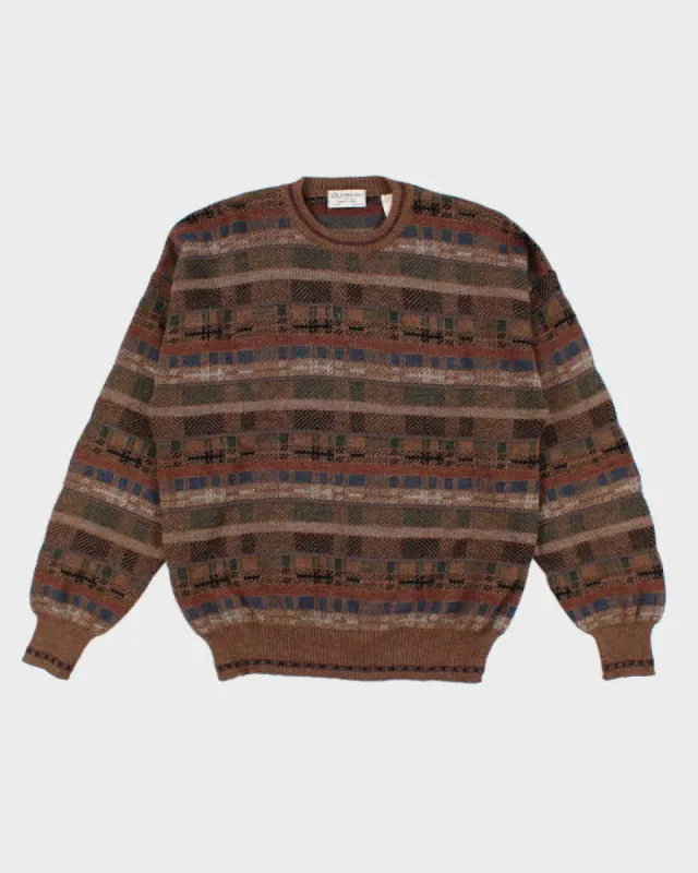 Vintage Men's Brown Patterned Wool Knit Sweater - M sold by Rokit
