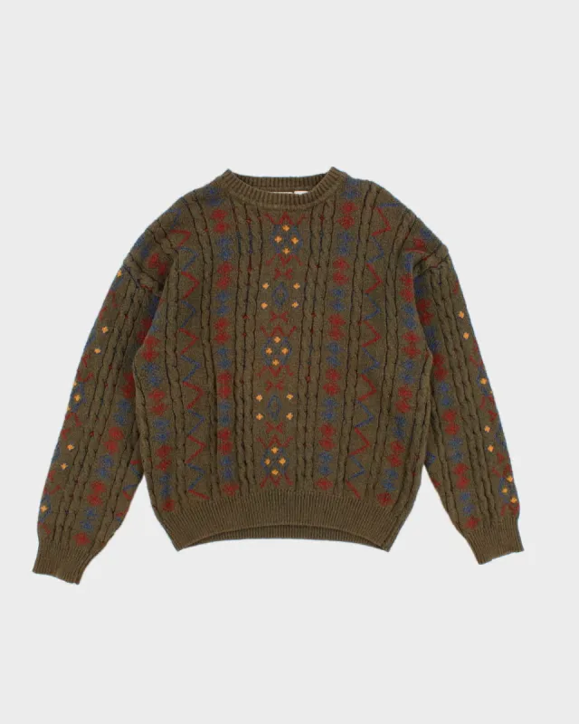 Vintage men's green pattern knit jumper - L sold by Rokit