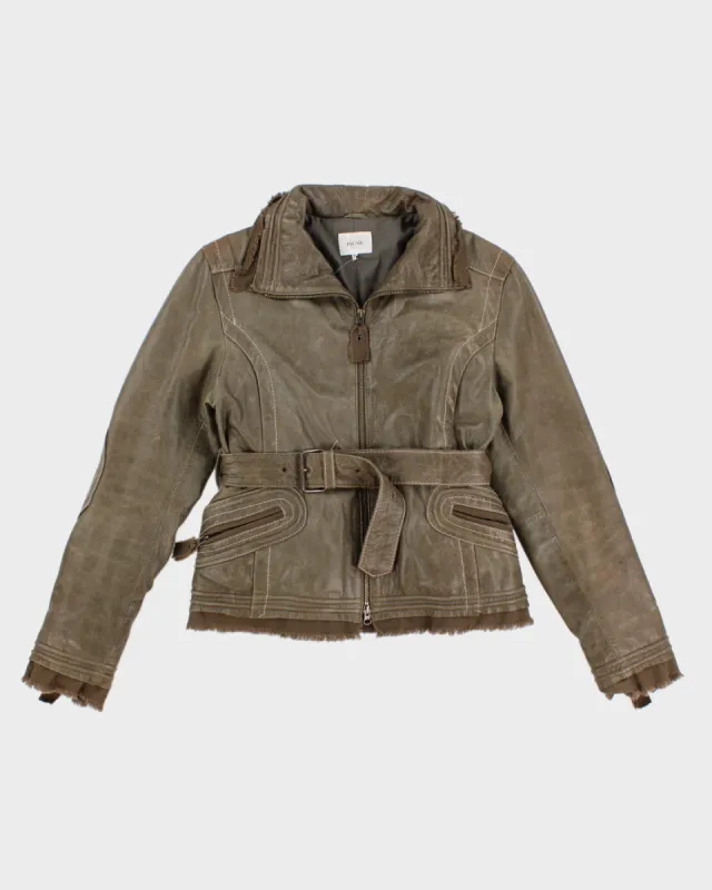 Prune Green Belted Leather Jacket - M sold by Rokit